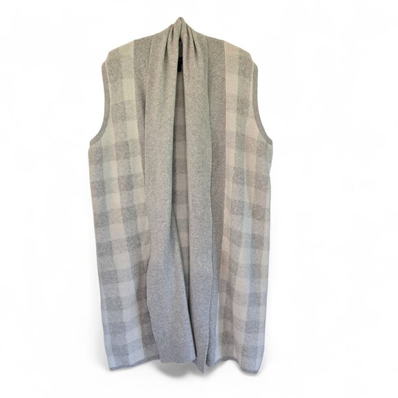 Lane Bryant Womens Plaid Duster Sweater Vest Open Front Gray & White 18/20 - Picture 2 of 14